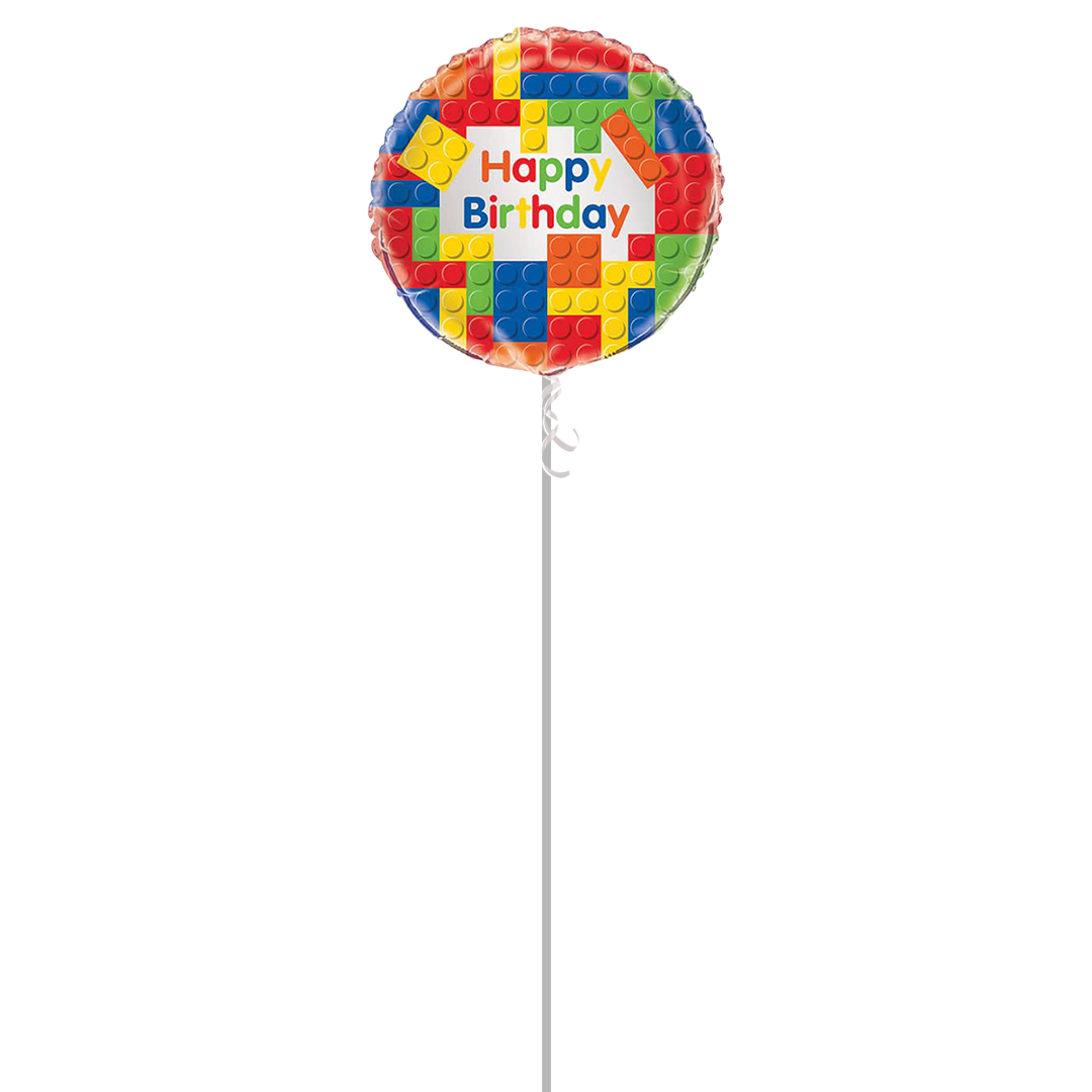 Building Blocks Happy Birthday Round Foil Balloon - Inflated Balloon in a Box Product Gallery Image