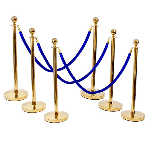 6 Prestige Brass Poles With 4 Blue Velvet Ropes Product Gallery Image