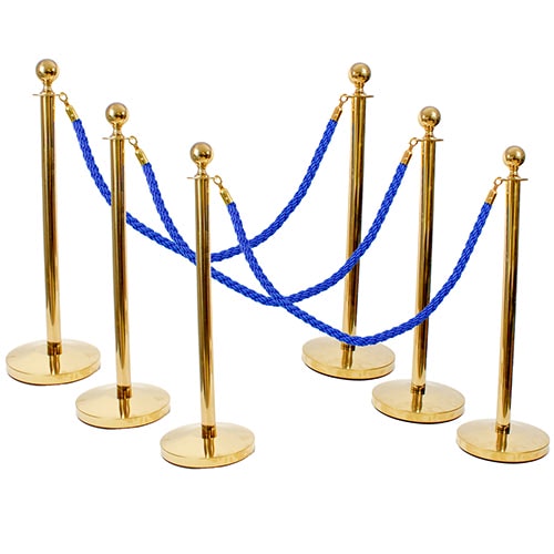 6 Prestige Brass Poles With 4 Blue Braided Ropes Product Gallery Image