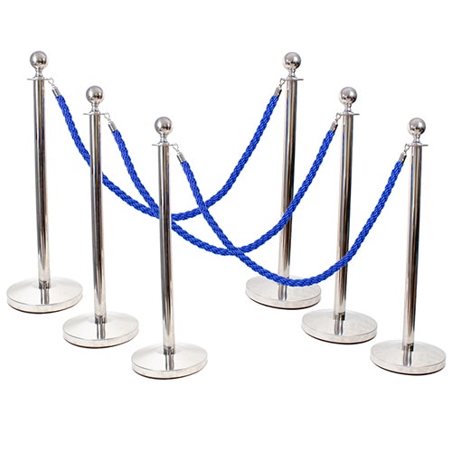 6 Prestige Chrome Poles With 4 Blue Braided Ropes Product Gallery Image