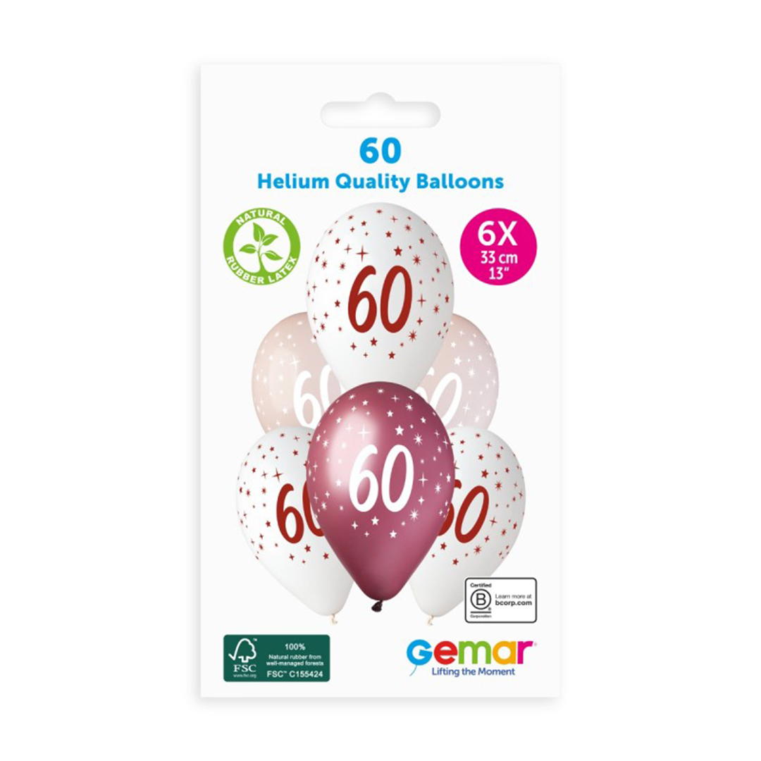 60th Birthday Vino Collection Latex Balloons 33cm / 13 in - Pack of 6 View 3