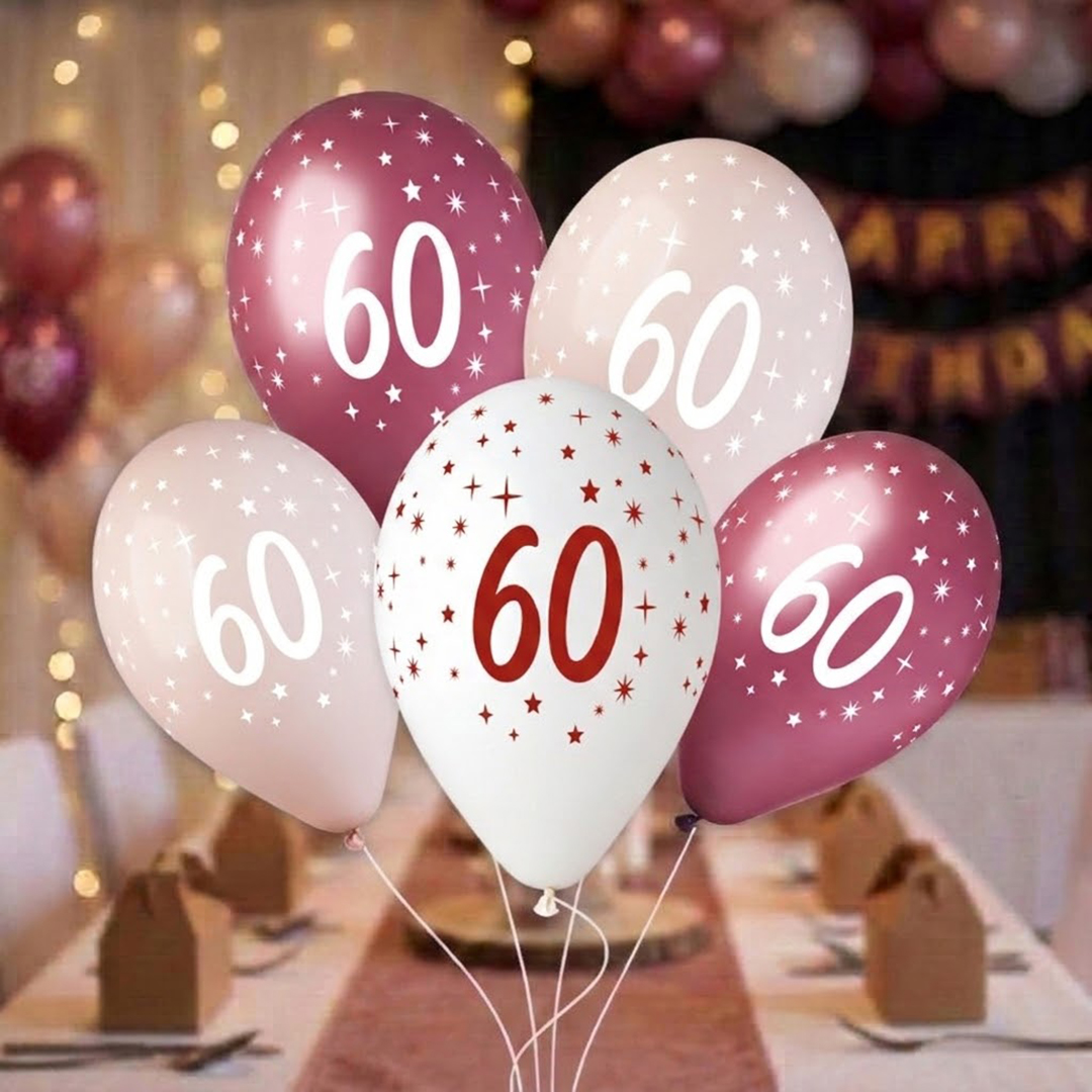 60th Birthday Vino Collection Latex Balloons 33cm / 13 in - Pack of 6 View 2