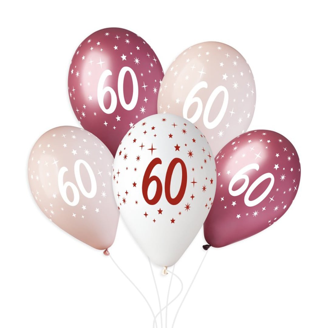 60th Birthday Vino Collection Latex Balloons 33cm / 13 in - Pack of 6