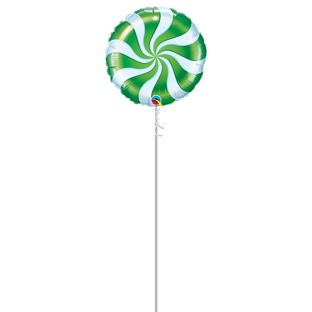 Green Candy Swirl Christmas Round Foil Helium Qualatex Balloon - Inflated Balloon in a Box Product Gallery Image