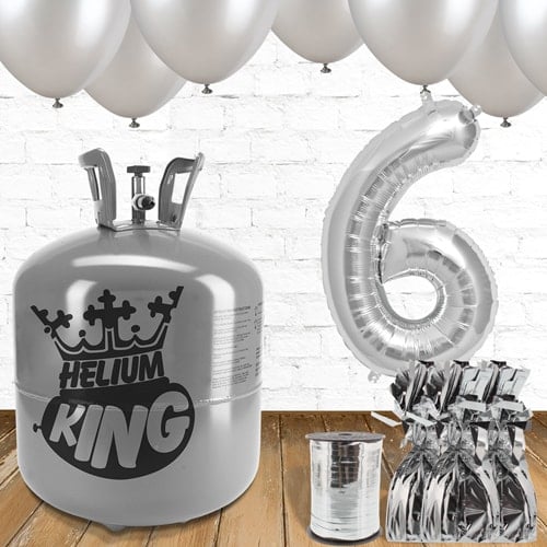 6th Birthday Helium Gas Package with Silver Balloons Product Gallery Image