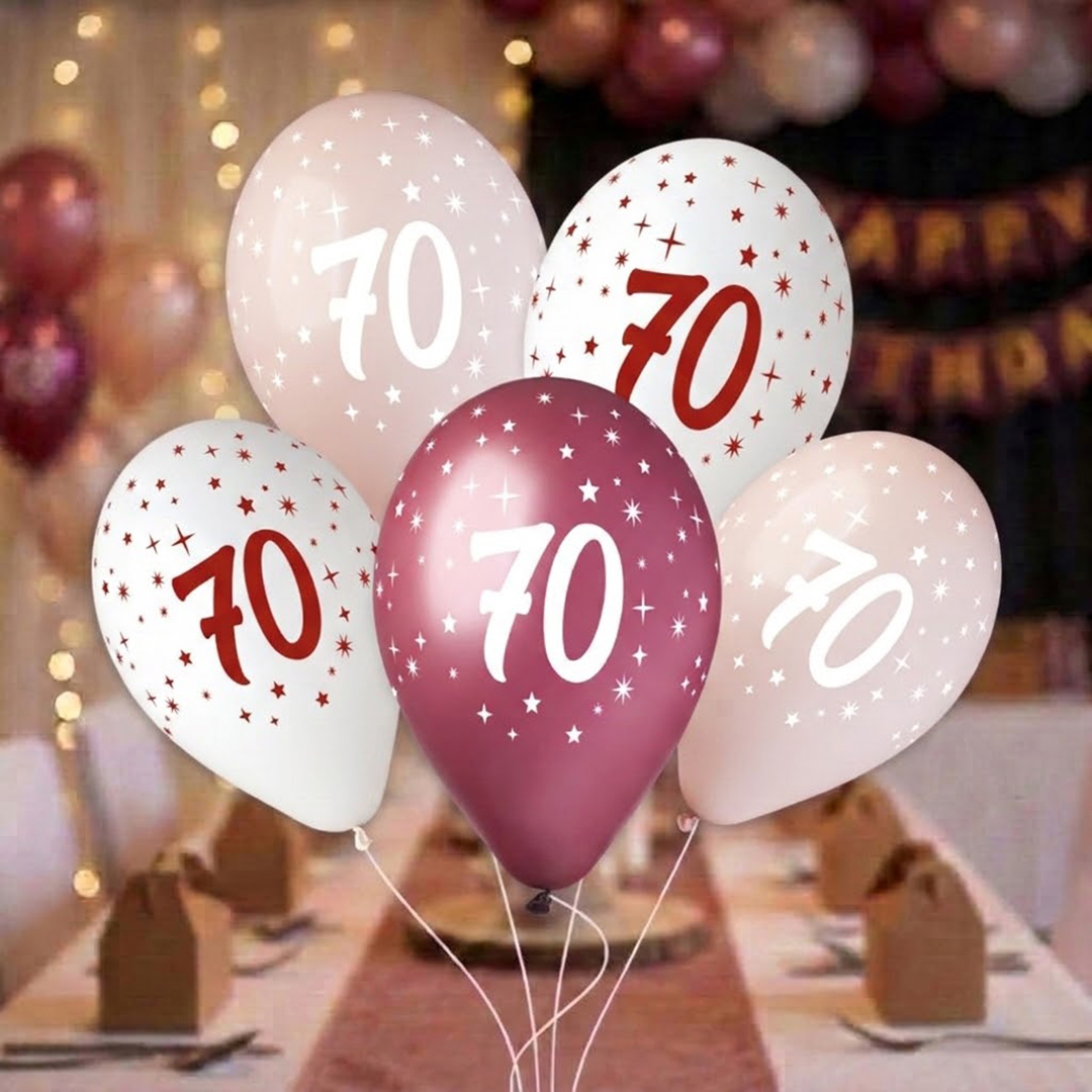 70th Birthday Vino Collection Latex Balloons 33cm / 13 in - Pack of 6 View 2