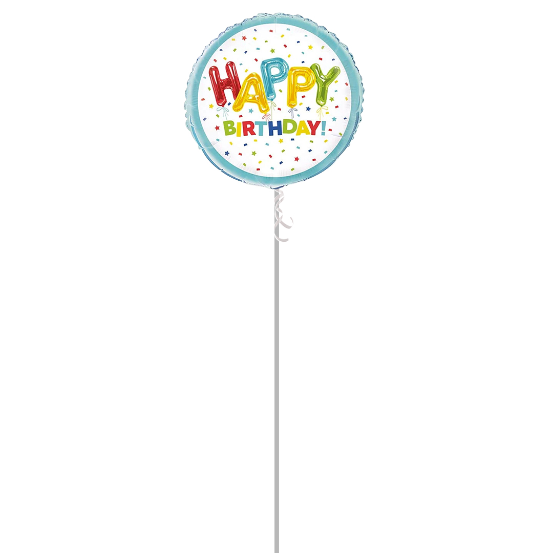 Happy Balloon Birthday Round Foil Helium Balloon - Inflated Balloon in a Box Product Gallery Image
