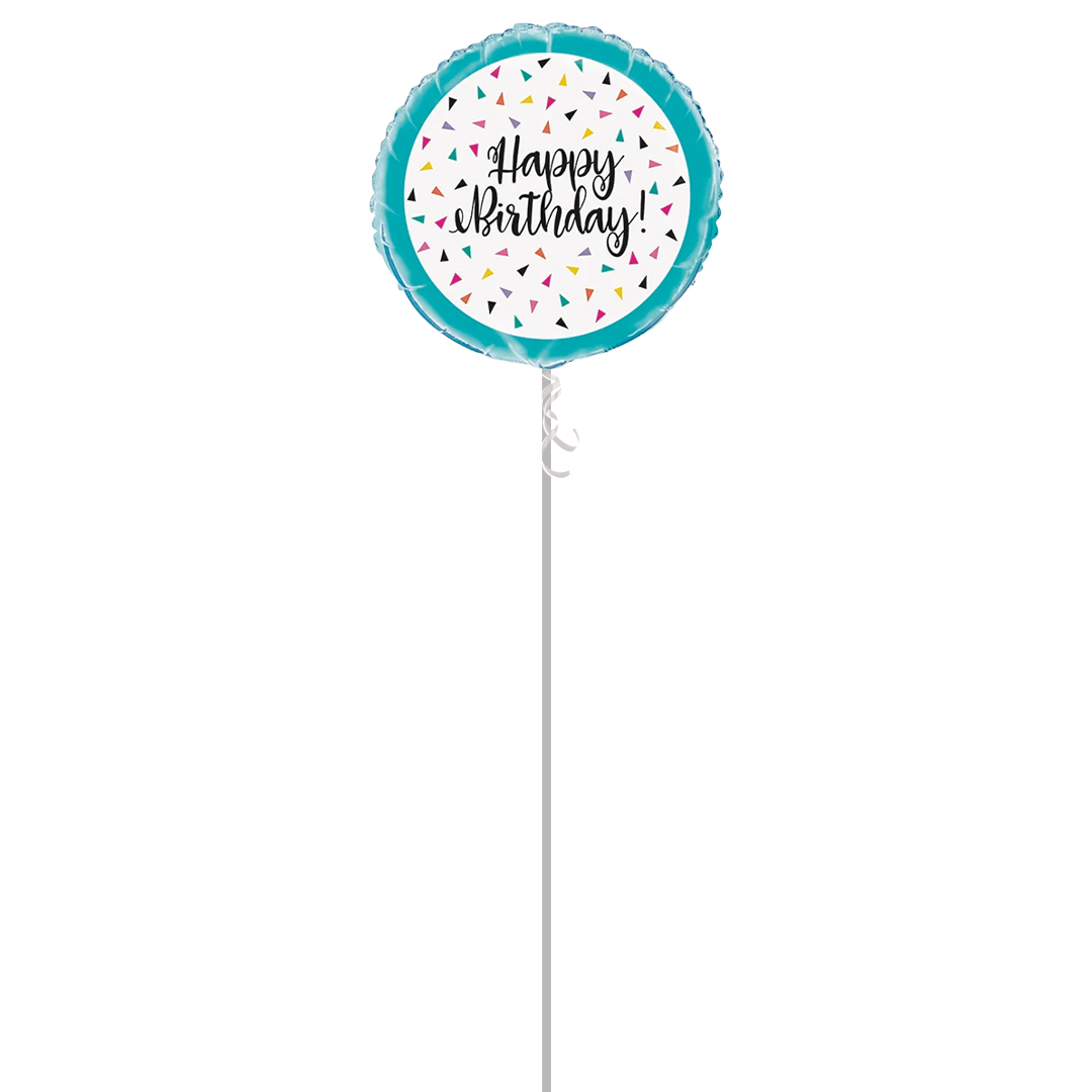Triangle Confetti Birthday Round Foil Helium Balloon - Inflated Balloon in a Box Product Gallery Image
