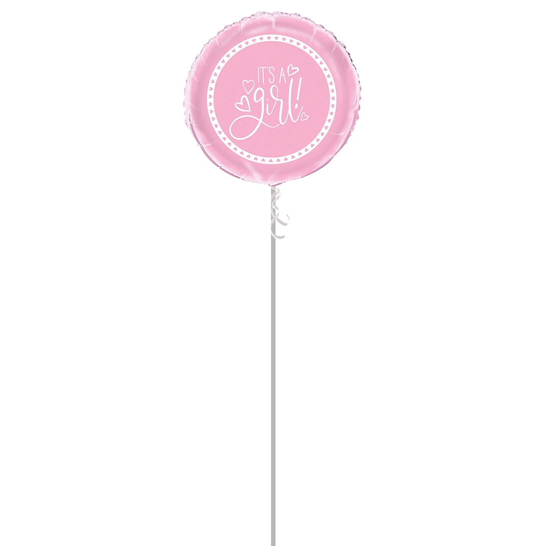 Pink Hearts Baby Shower Round Foil Helium Balloon - Inflated Balloon in a Box