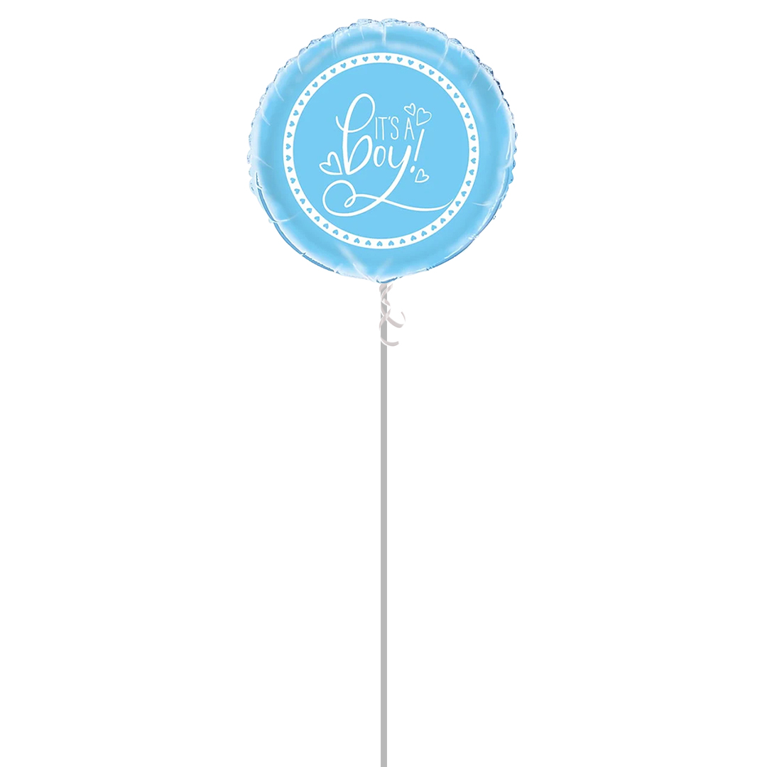 Blue Hearts Baby Shower Round Foil Helium Balloon - Inflated Balloon in a Box
