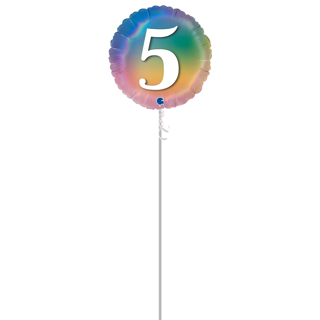 Age 5 Colourful Rainbow Holographic Round Foil Helium Balloon - Inflated Balloon in a Box Product Gallery Image