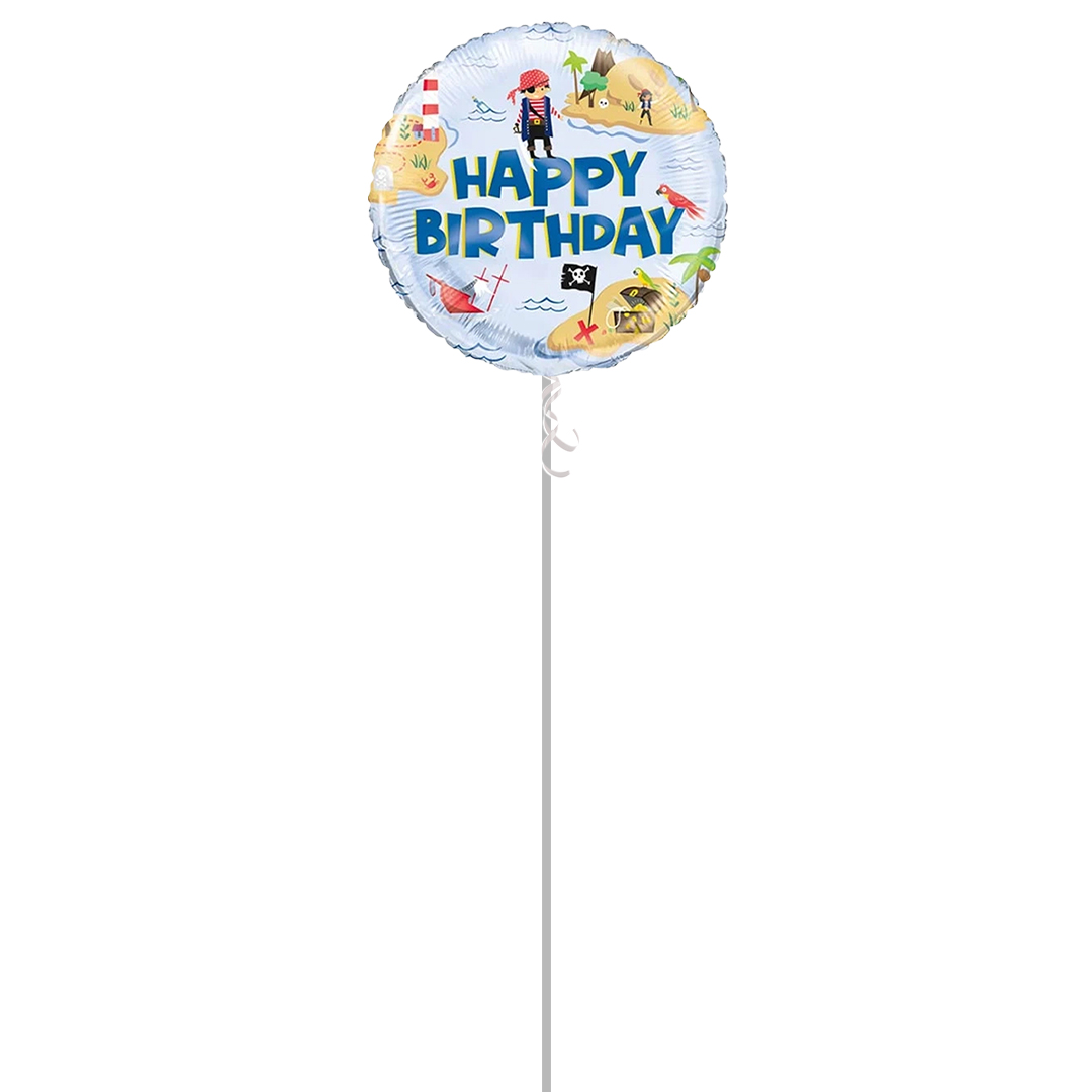 Ahoy Pirate Happy Birthday Round Foil Helium Balloon - Inflated Balloon in a Box