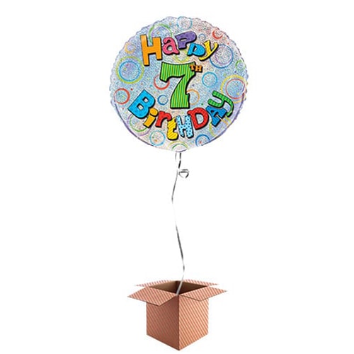 Happy 7th Birthday Holographic Round Foil Balloon - Inflated Balloon in a Box Product Gallery Image