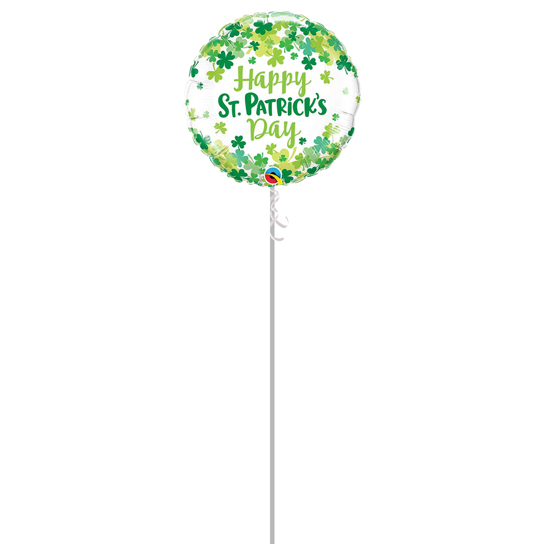 St. Patrick's Shamrock Confetti Round Foil Helium Balloon - Inflated Balloon in a Box Product Gallery Image