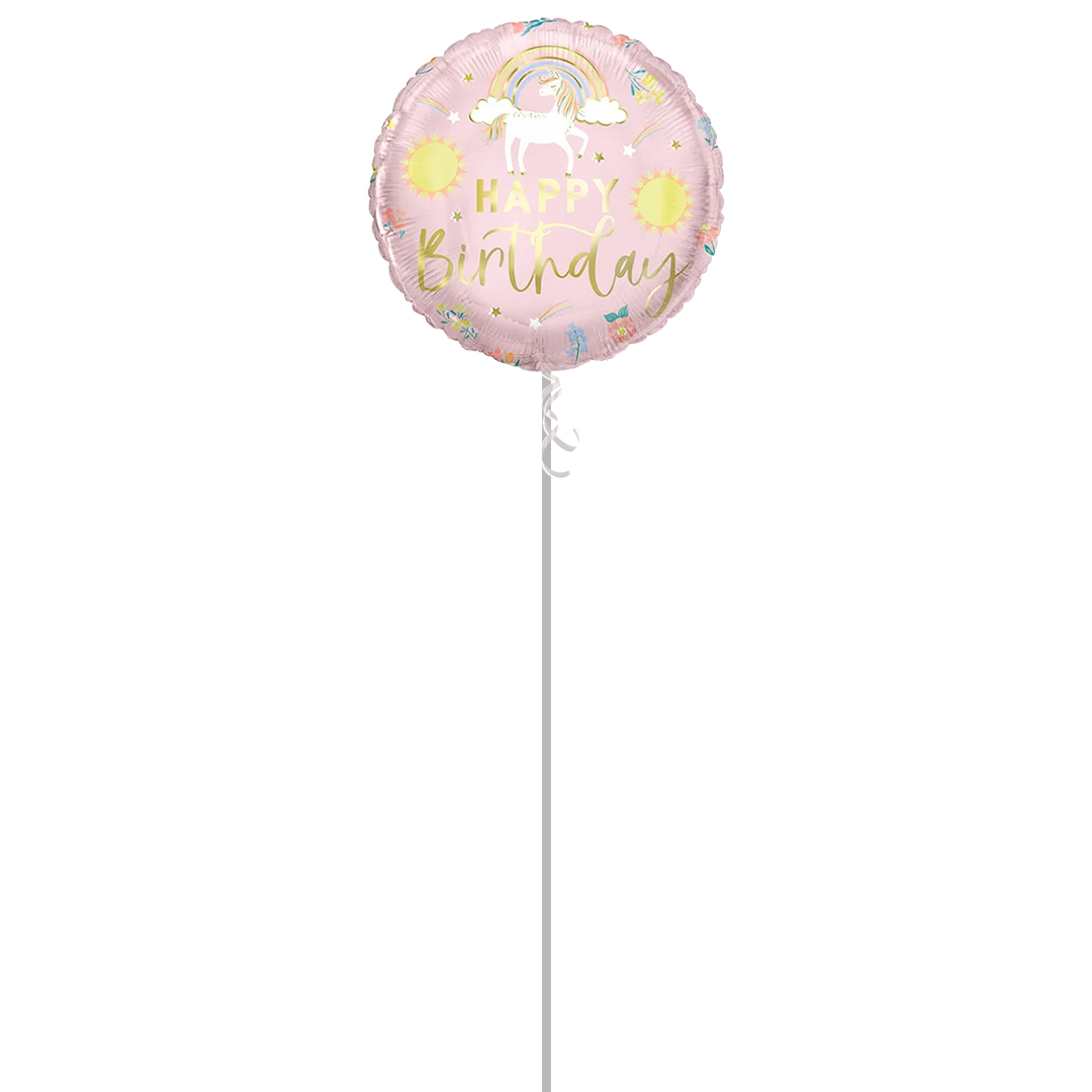 Dainty Unicorn Happy Birthday Round Foil Helium Balloon - Inflated Balloon in a Box Product Gallery Image