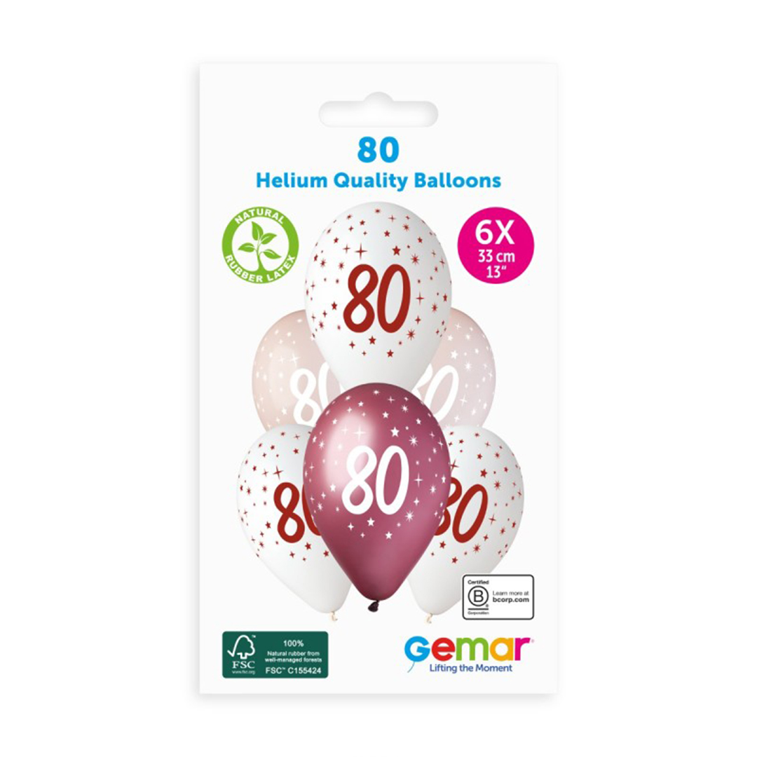 80th Birthday Vino Collection Latex Balloons 33cm / 13 in - Pack of 6 View 3