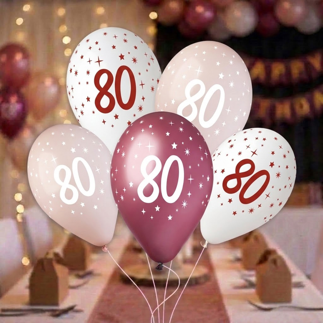 80th Birthday Vino Collection Latex Balloons 33cm / 13 in - Pack of 6 View 2