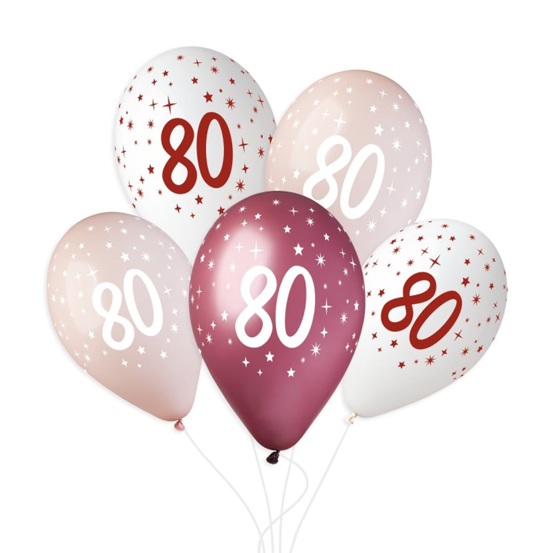 80th Birthday Vino Collection Latex Balloons 33cm / 13 in - Pack of 6