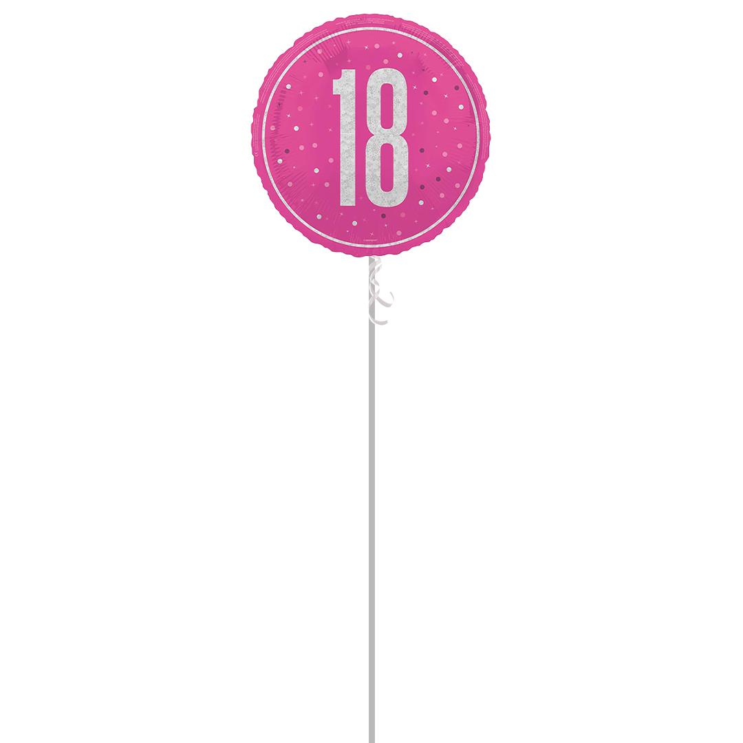 Hot Pink Glitz Age 18 Holographic Round Foil Helium Balloon - Inflated Balloon in a Box Product Gallery Image