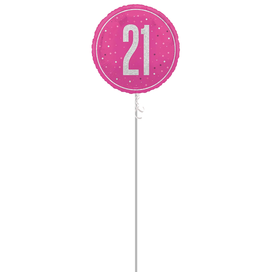 Hot Pink Glitz Age 21 Holographic Round Foil Helium Balloon - Inflated Balloon in a Box Product Gallery Image