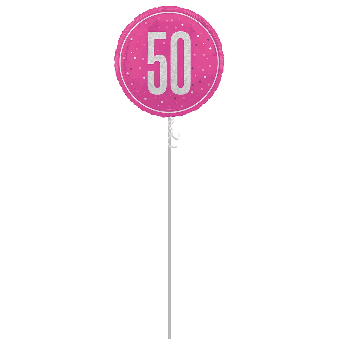 Hot Pink Glitz Age 50 Holographic Round Foil Helium Balloon - Inflated Balloon in a Box Product Gallery Image