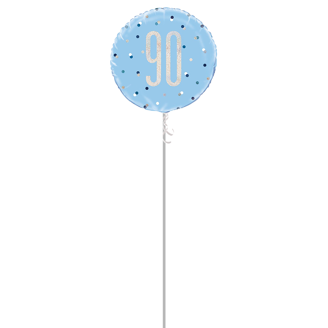 Blue Glitz Age 90 Holographic Round Foil Helium Balloon - Inflated Balloon in a Box Product Gallery Image