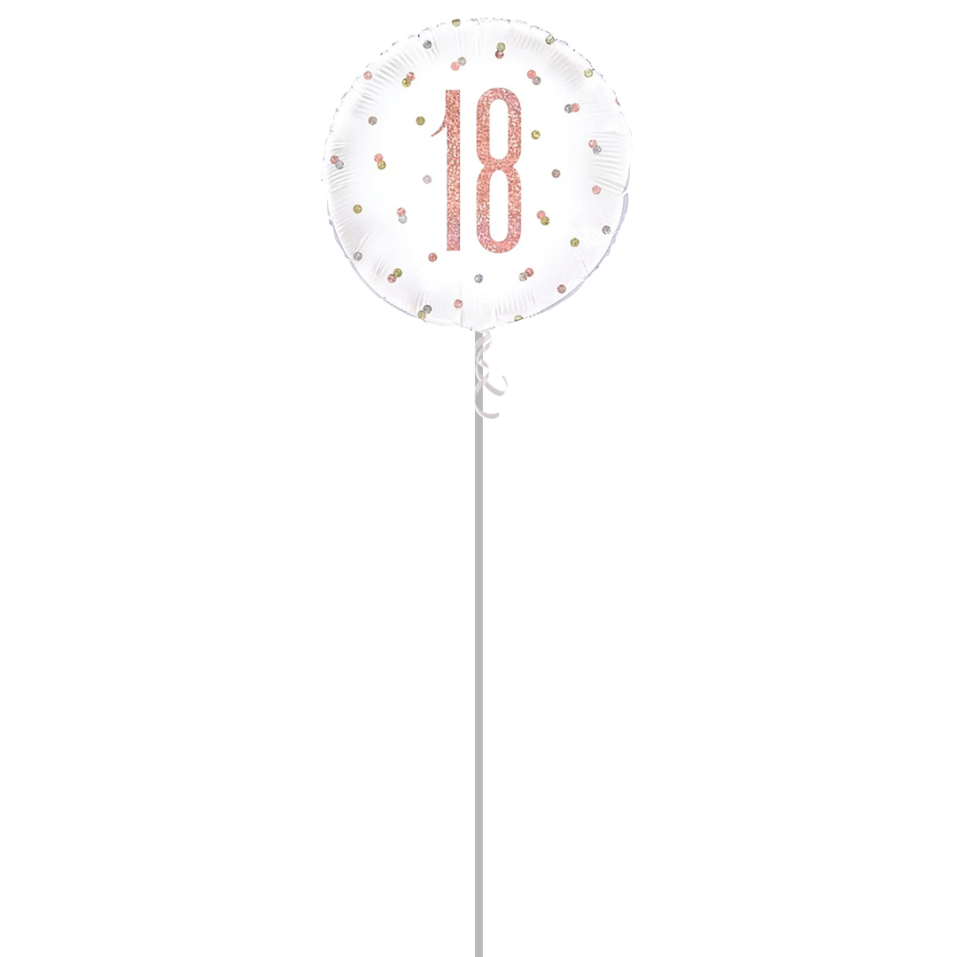 Rose Gold Glitz Age 18 Holographic Round Foil Helium Balloon - Inflated Balloon in a Box Product Gallery Image