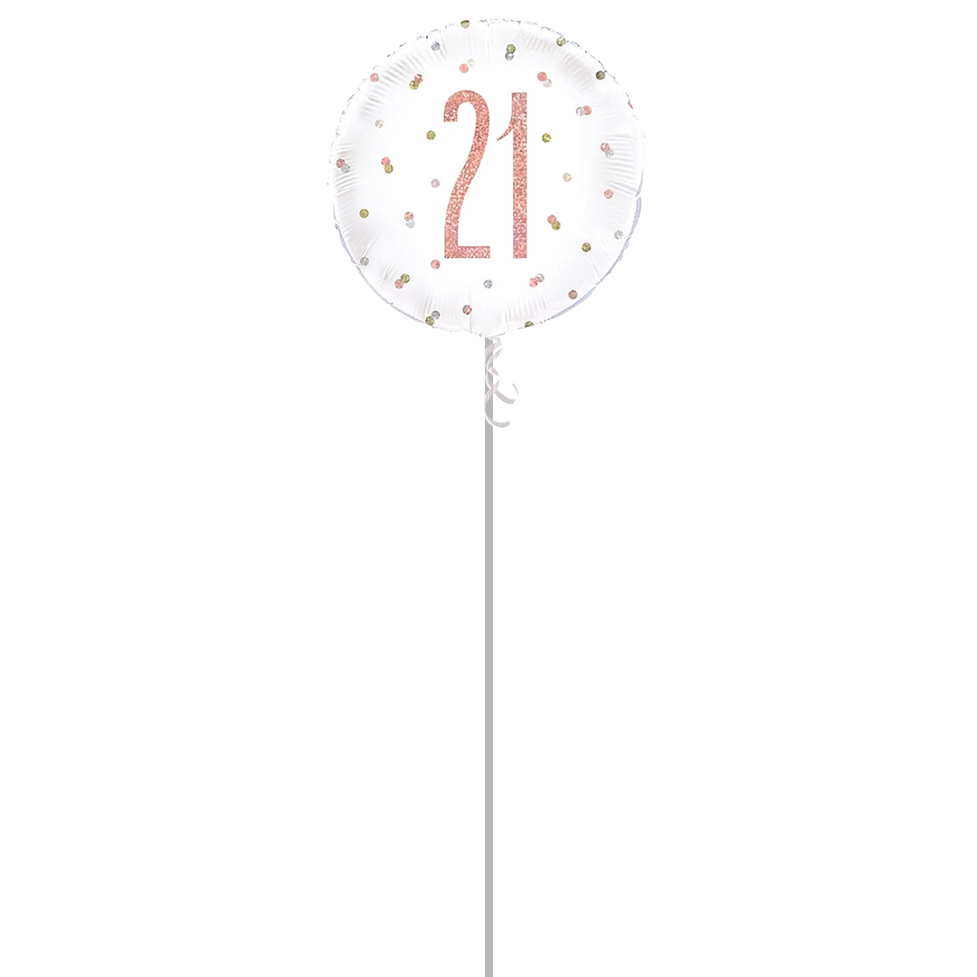 Rose Gold Glitz Age 21 Holographic Round Foil Helium Balloon - Inflated Balloon in a Box Product Gallery Image