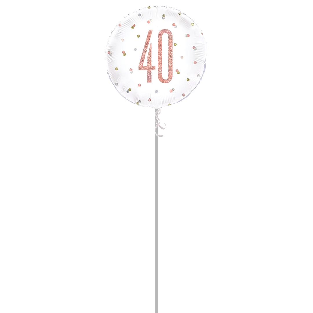 Rose Gold Glitz Age 40 Holographic Round Foil Helium Balloon - Inflated Balloon in a Box