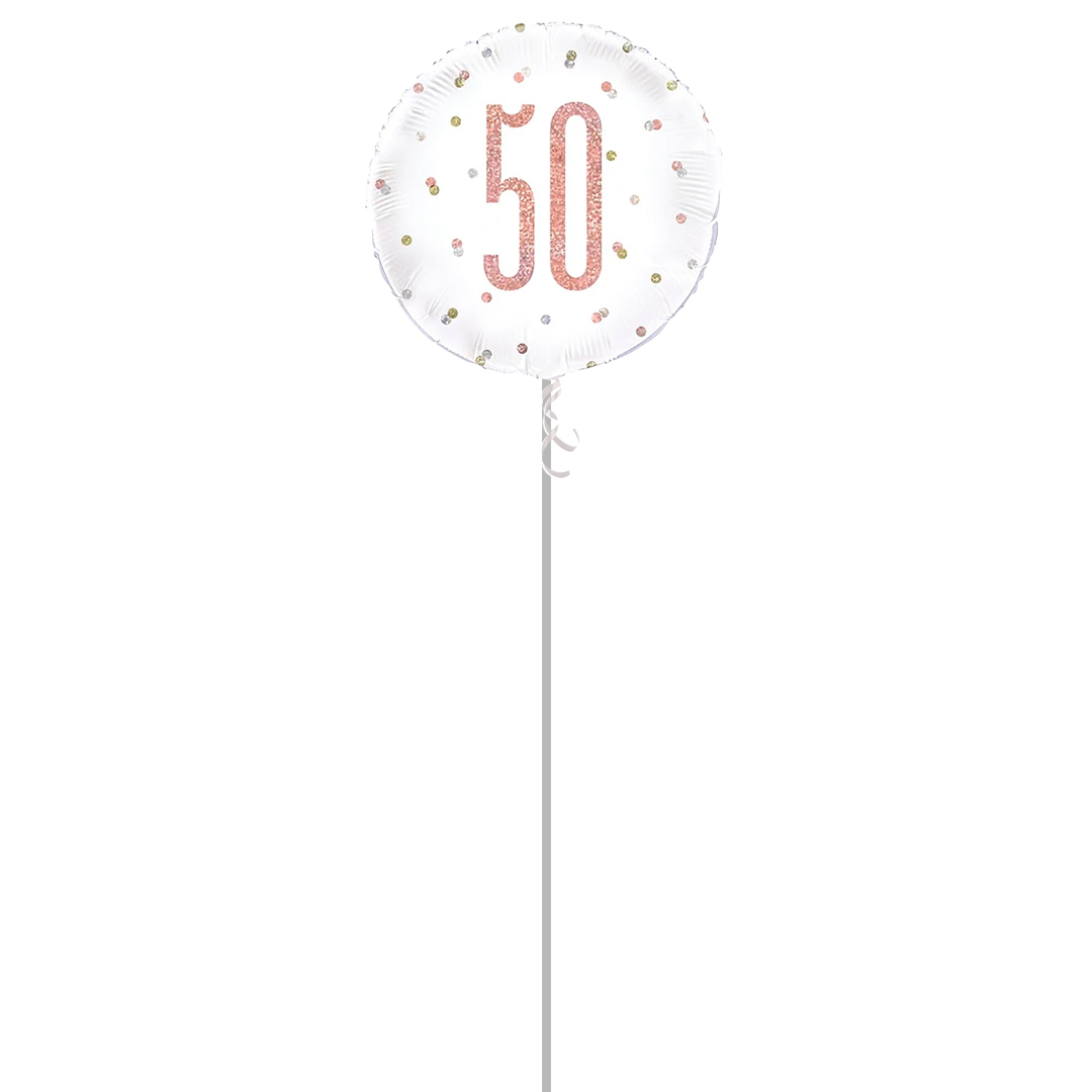 Rose Gold Glitz Age 50 Holographic Round Foil Helium Balloon - Inflated Balloon in a Box Product Gallery Image