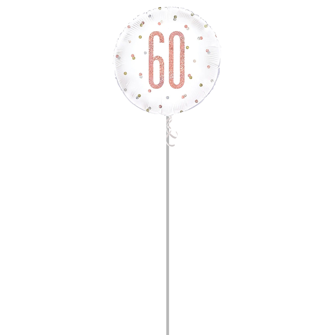 Rose Gold Glitz Age 60 Holographic Round Foil Helium Balloon - Inflated Balloon in a Box Product Gallery Image