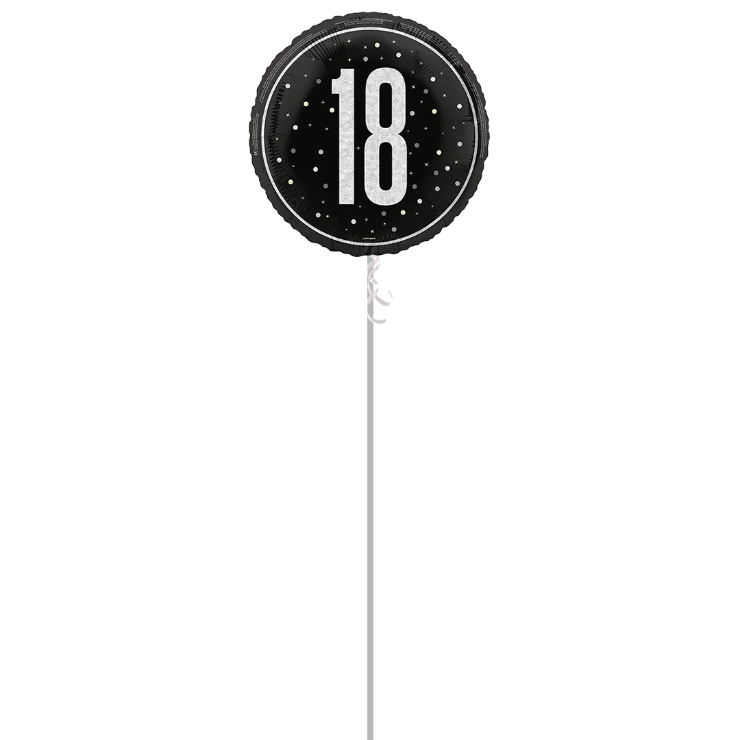 Black Glitz Age 18 Holographic Round Foil Helium Balloon - Inflated Balloon in a Box Product Gallery Image