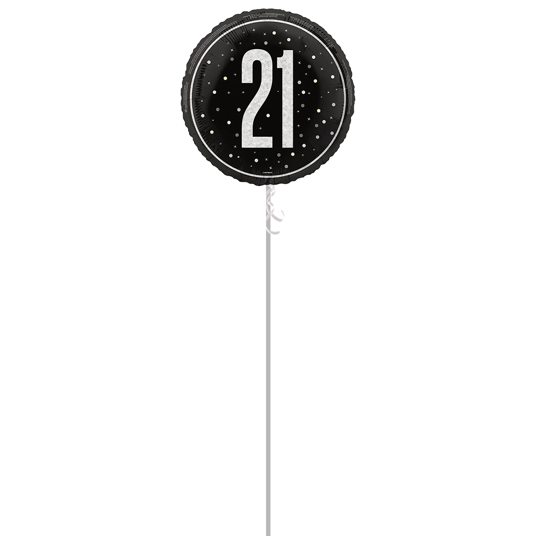 Midnight Black Glitz Age 21 Holographic Round Foil Helium Balloon - Inflated Balloon in a Box Product Gallery Image
