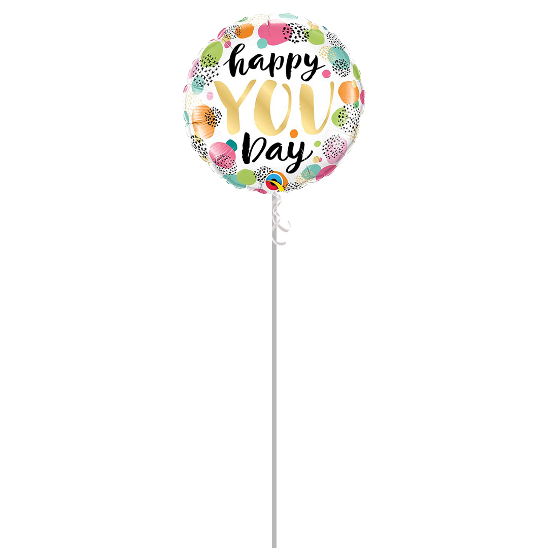 Happy You Day Round Foil Helium Qualatex Balloon - Inflated Balloon in a Box Product Gallery Image