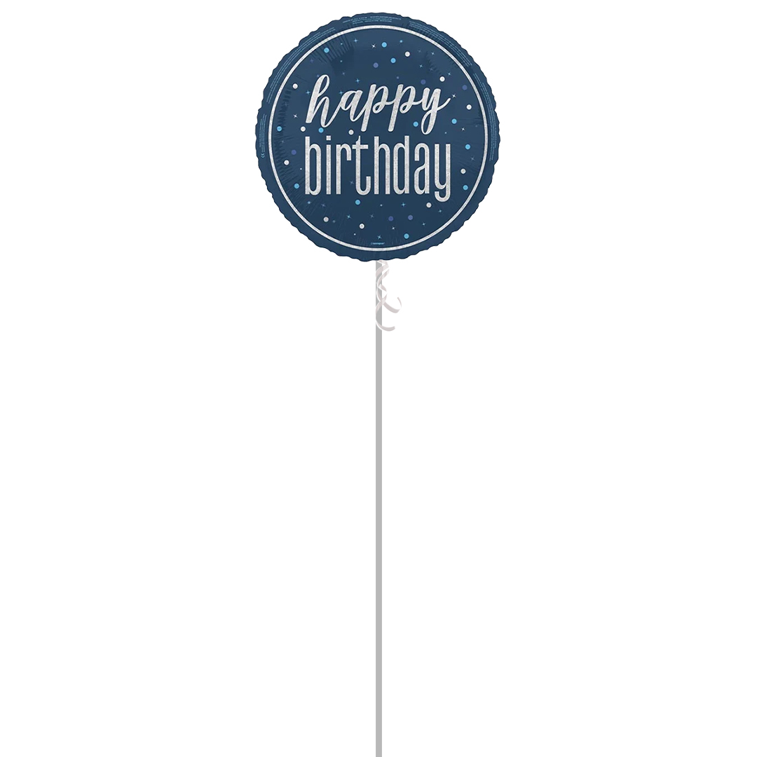 Navy Blue Glitz Happy Birthday Holographic Round Foil Helium Balloon - Inflated Balloon in a Box Product Gallery Image