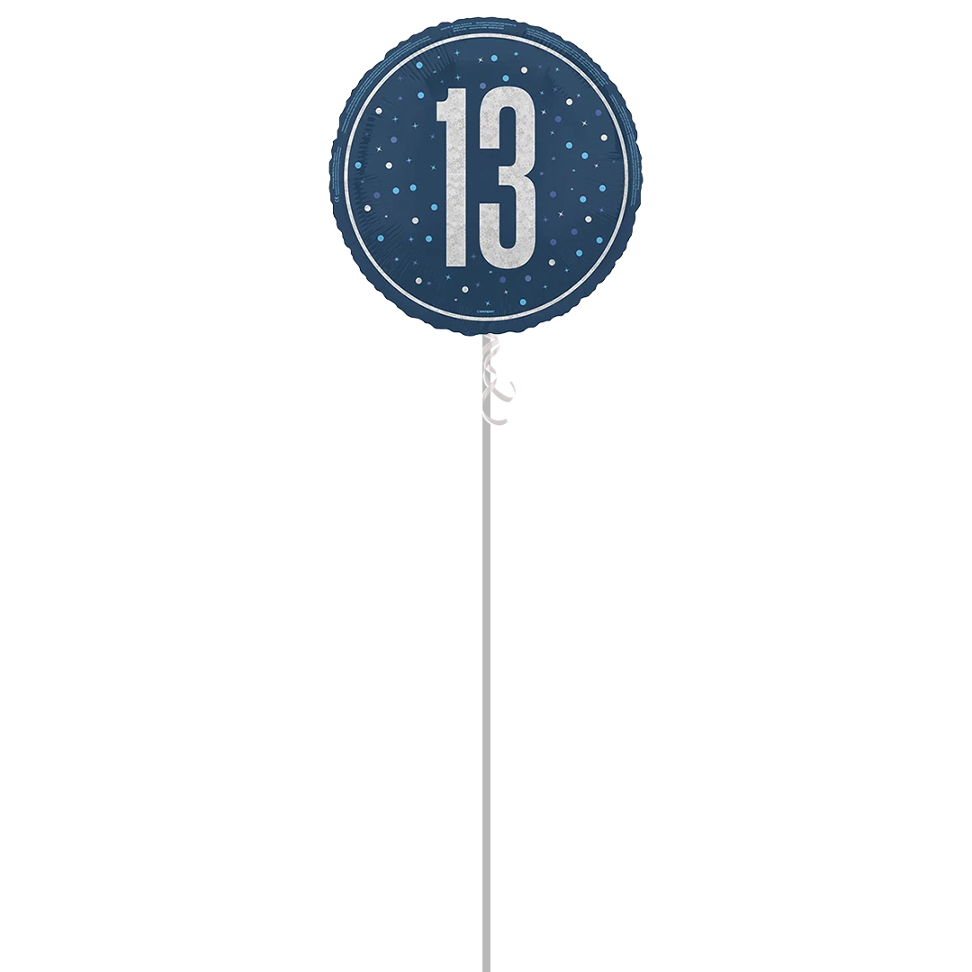 Navy Blue Glitz Age 13 Holographic Round Foil Helium Balloon - Inflated Balloon in a Box