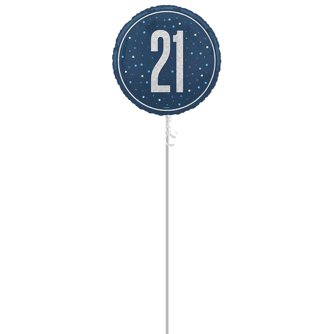 Navy Blue Glitz Age 21 Holographic Round Foil Helium Balloon - Inflated Balloon in a Box Product Gallery Image