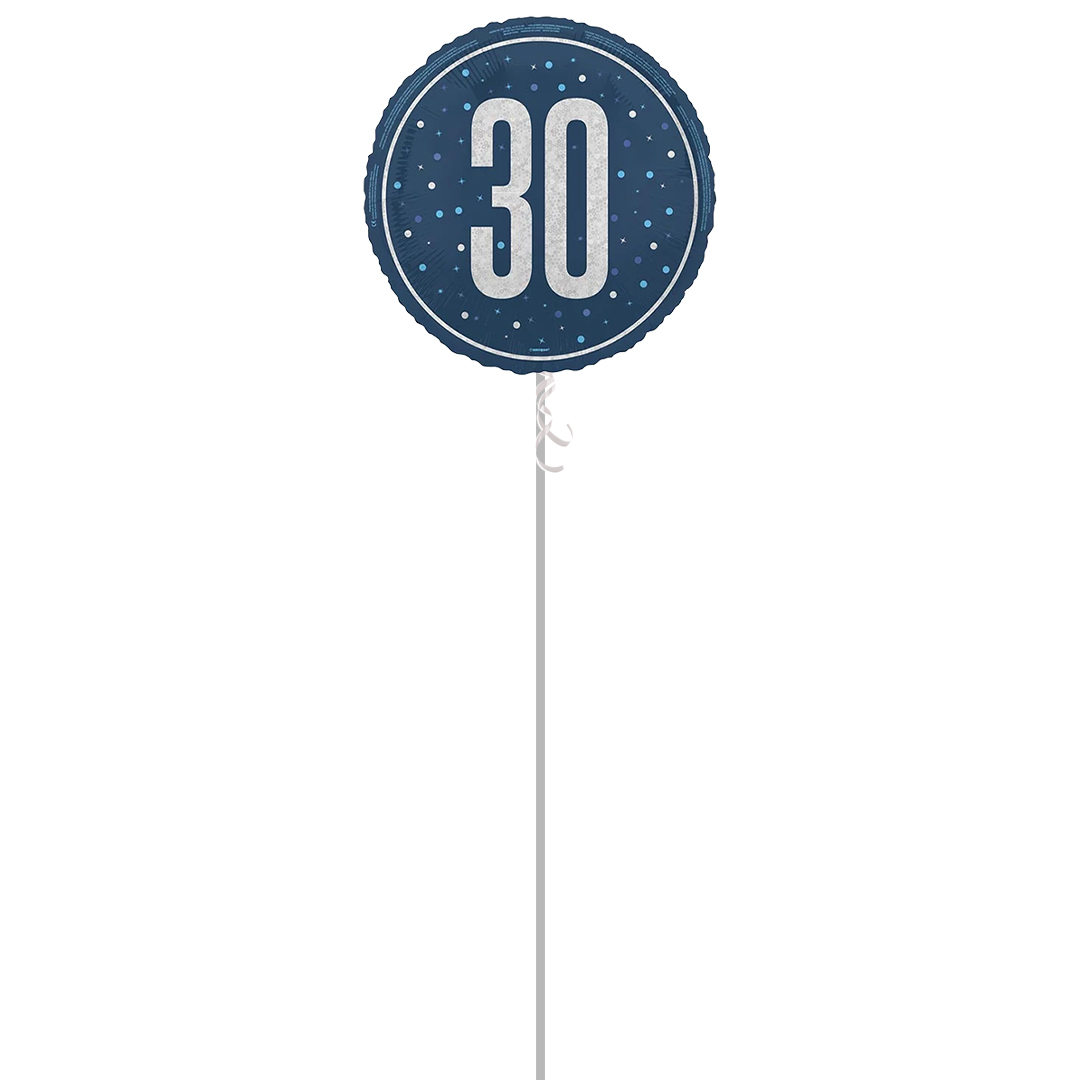 Navy Blue Glitz Age 30 Holographic Round Foil Helium Balloon - Inflated Balloon in a Box