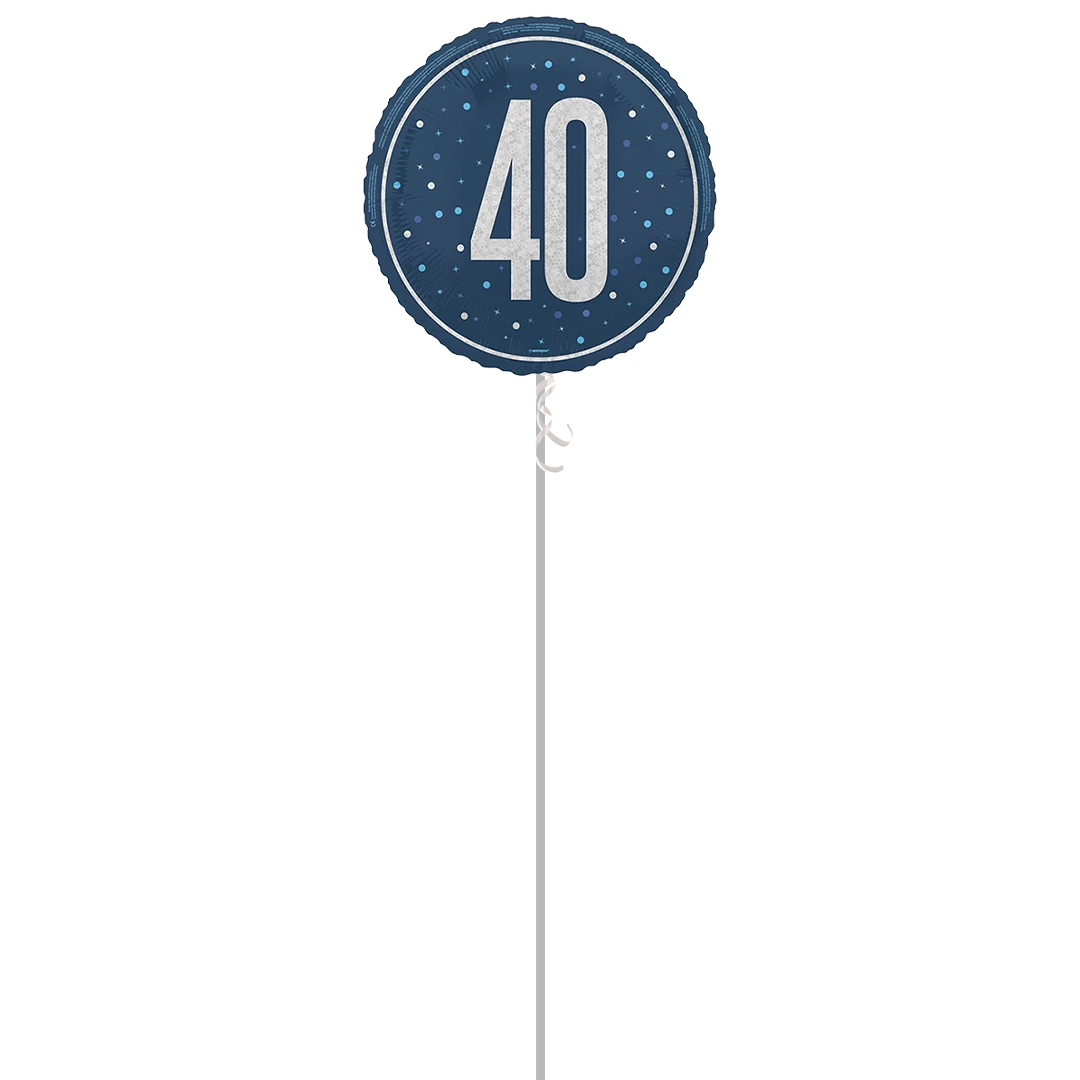 Navy Blue Age 40 Holographic Round Foil Helium Balloon - Inflated Balloon in a Box