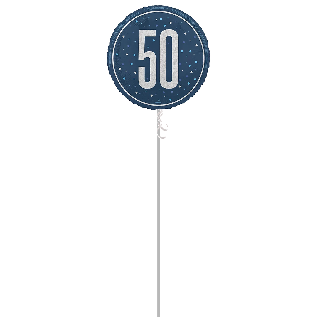 Navy Blue Glitz Age 50 Holographic Round Foil Helium Balloon - Inflated Balloon in a Box Product Gallery Image