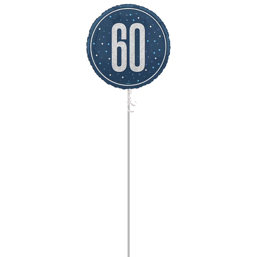Navy Blue Glitz Age 60 Holographic Round Foil Helium Balloon - Inflated Balloon in a Box