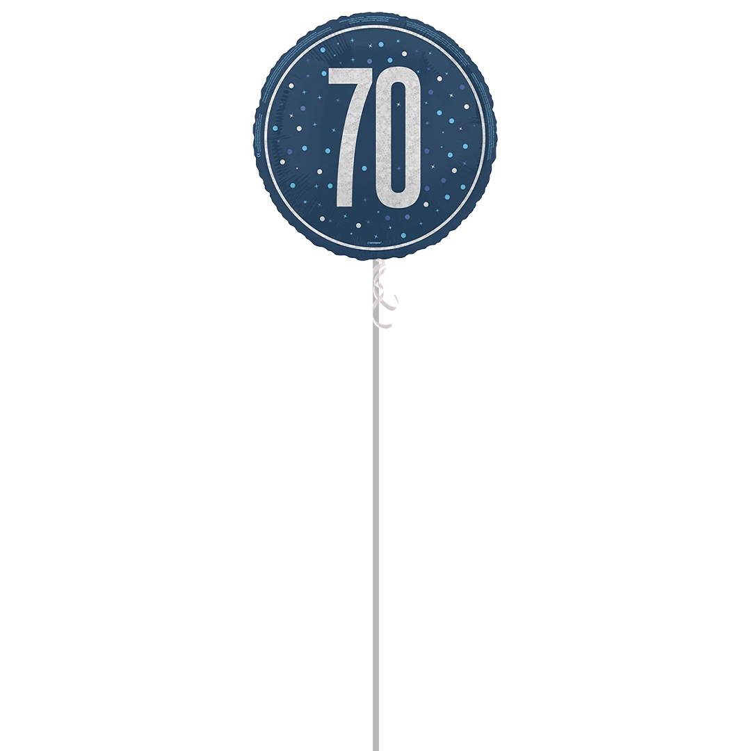 Navy Blue Glitz Age 70 Holographic Round Foil Helium Balloon - Inflated Balloon in a Box Product Gallery Image