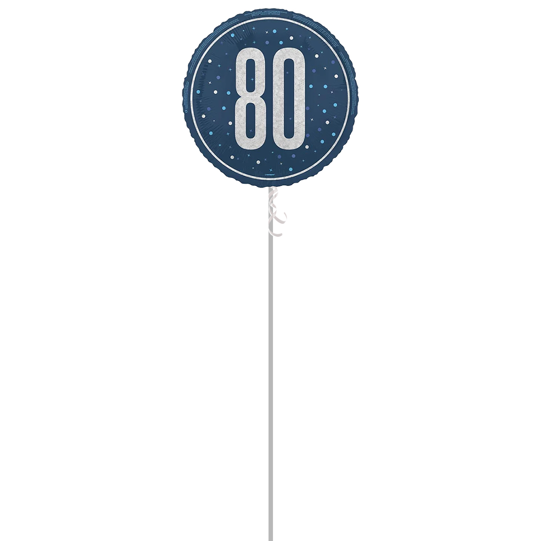 Navy Blue Glitz Age 80 Holographic Round Foil Helium Balloon - Inflated Balloon in a Box