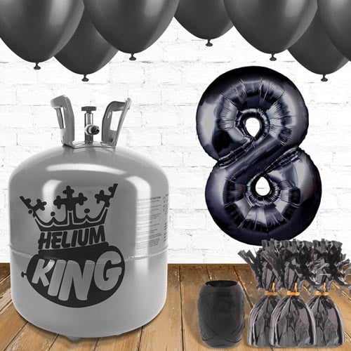 8th Birthday Helium Gas Package with Black Balloons Product Gallery Image