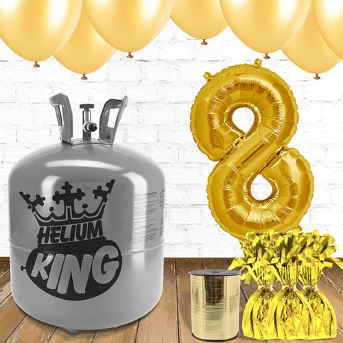 8th Birthday Helium Gas Package with Gold Balloons Product Gallery Image