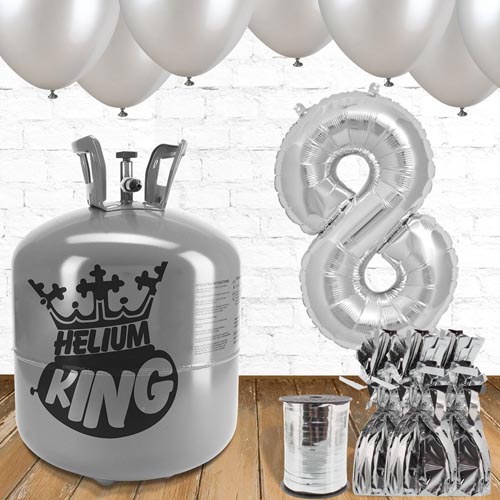 8th Birthday Helium Gas Package with Silver Balloons Product Gallery Image