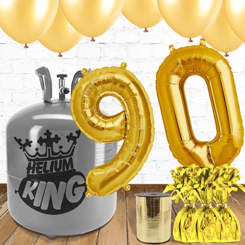 90th Birthday Helium Gas Package with Gold Balloons Product Gallery Image