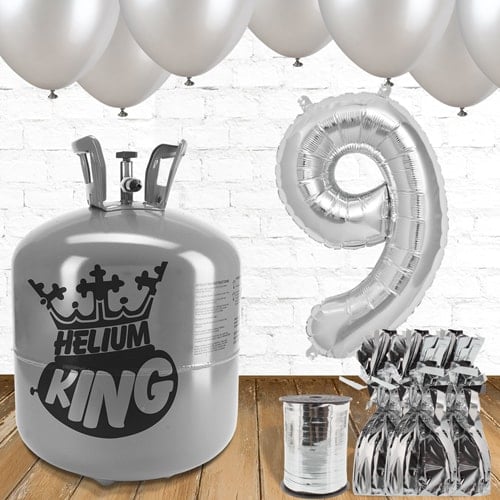 9th Birthday Helium Gas Package with Silver Balloons Product Gallery Image