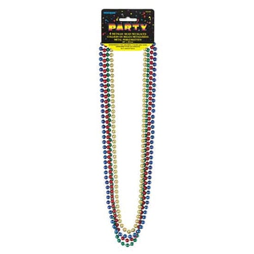 Assorted Metallic Bead Necklaces - 32 Inches / 81cm - Pack of 4
