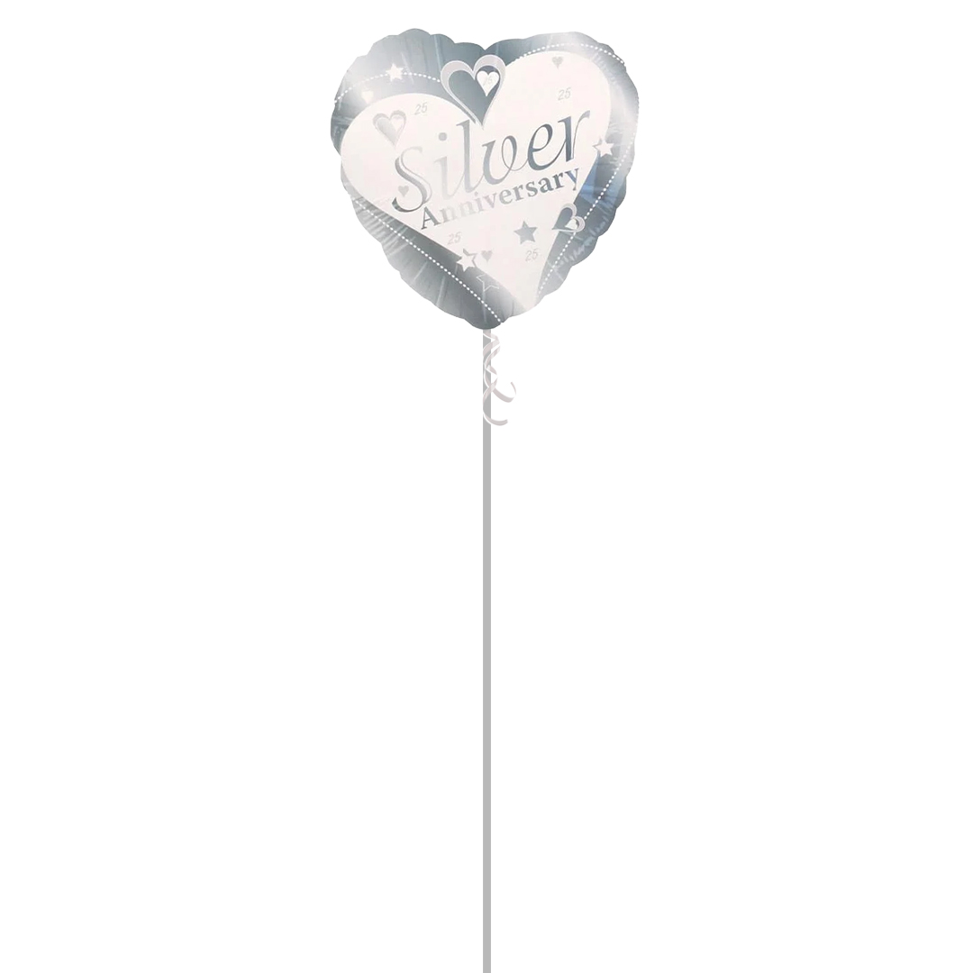 Silver 25th Anniversary Heart Shape Foil Balloon - Inflated Balloon in a Box Product Gallery Image